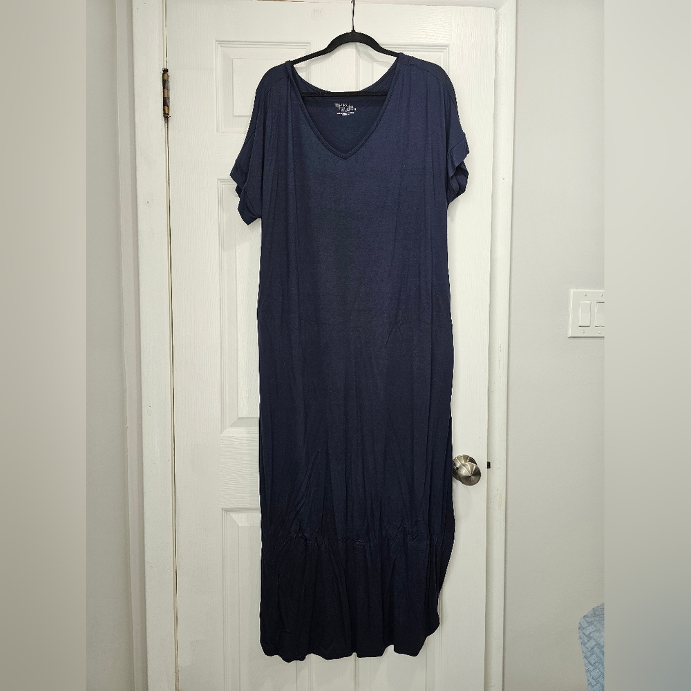 Casual Navy V-Neck Midi Dress